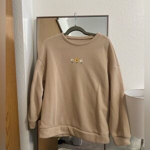 SHEIN tan flower crewneck